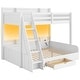 preview thumbnail 4 of 24, Twin over Full Bunk Bed with Storage Shelves, LED Light and a Drawer, Solid Wood Bunk Bedframe with USB Charging Station