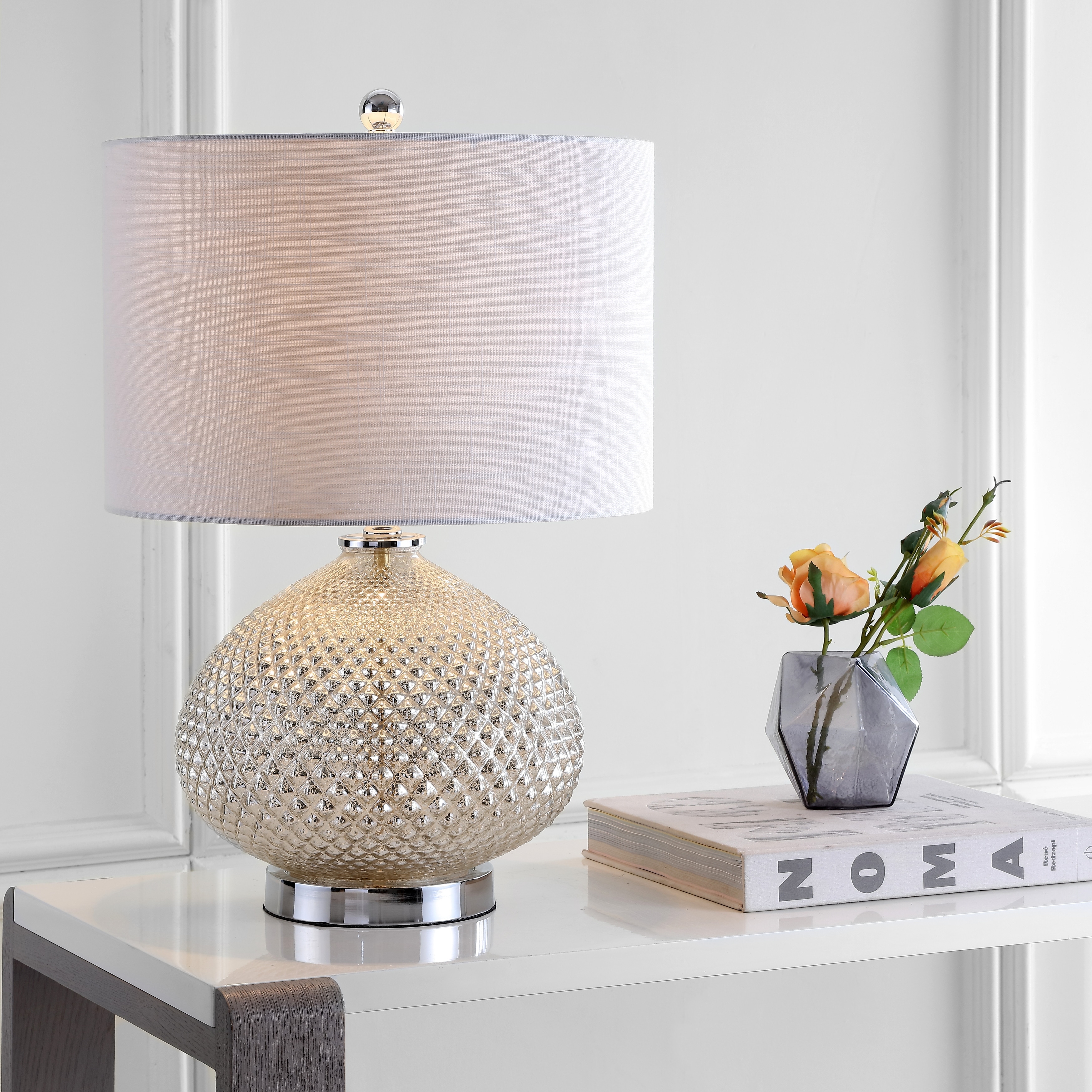 JONATHAN Y Ames 22.5" LED Glass Table Lamp, Mercury Silver