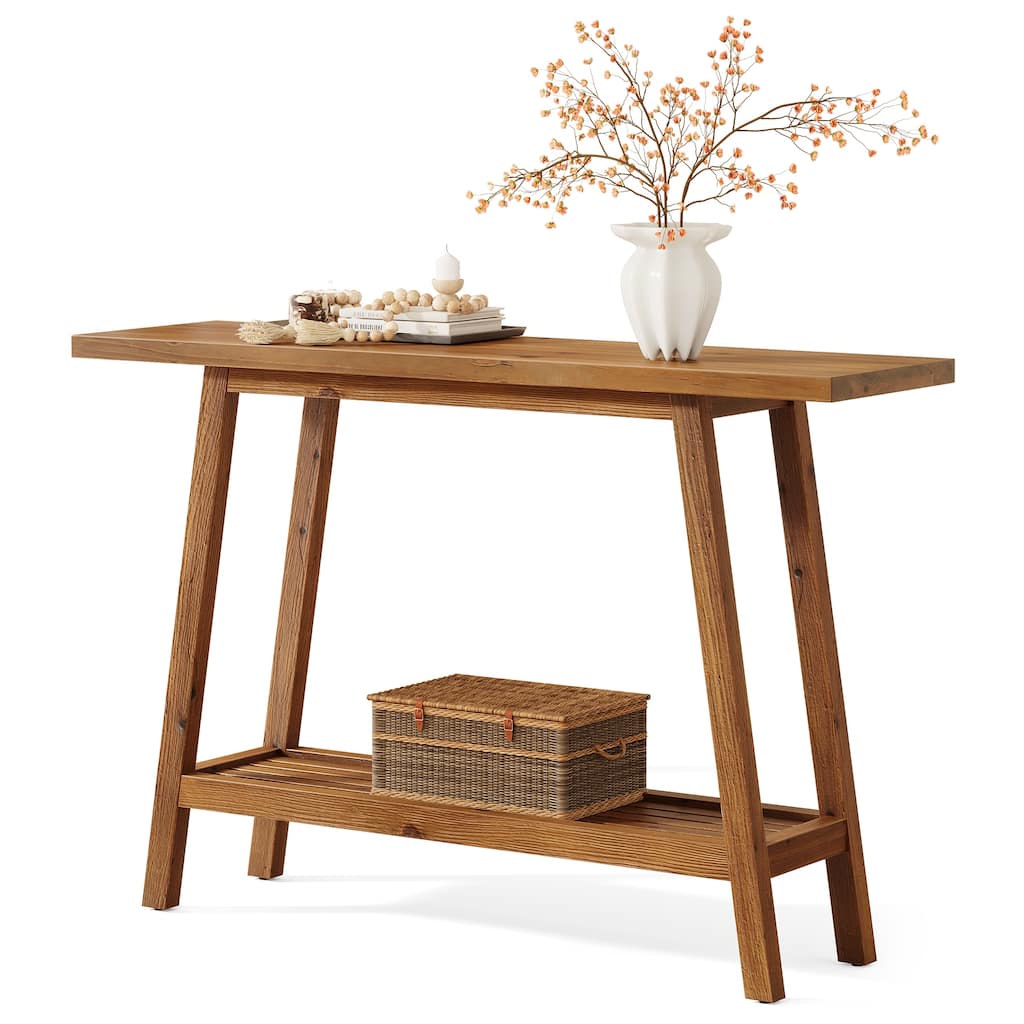 Solid Wood Console Table, 41.3" Rustic Entryway Table with Shelf