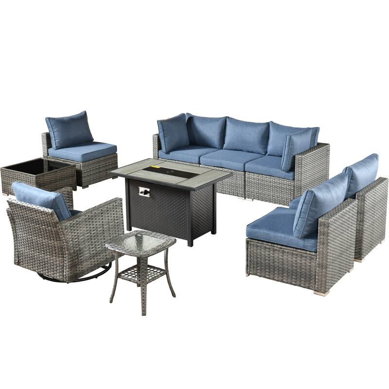XIZZI 10-piece Patio Furniture Outdoor Seating Set with Fire Table