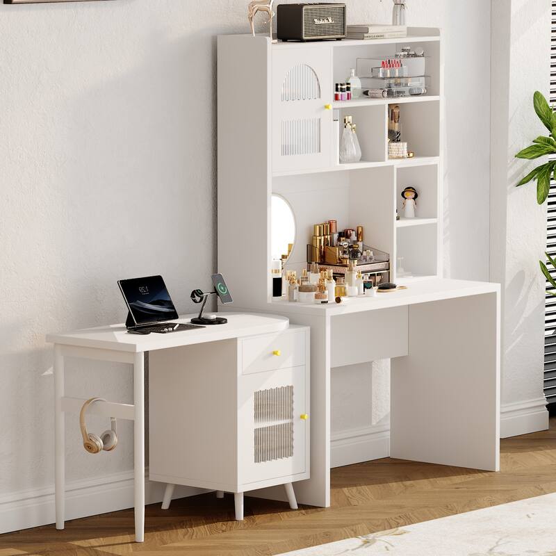 43" x 70" Home Office Desk with 90° Adjustable Tabletop, Storage Drawer & Cabinets – Perfect for Gaming, Study & Work in Bedroom