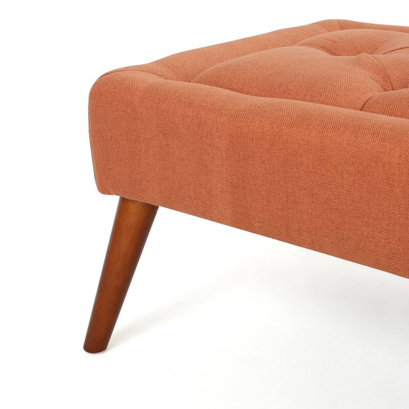 Accent Ottoman Bench, Tufted 52 Inch Rectangular Orange Fabric Seat
