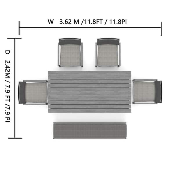 dimension image slide 0 of 2, Corvus Orville 6-piece Aluminum Outdoor Dining Set with WPC Table Top