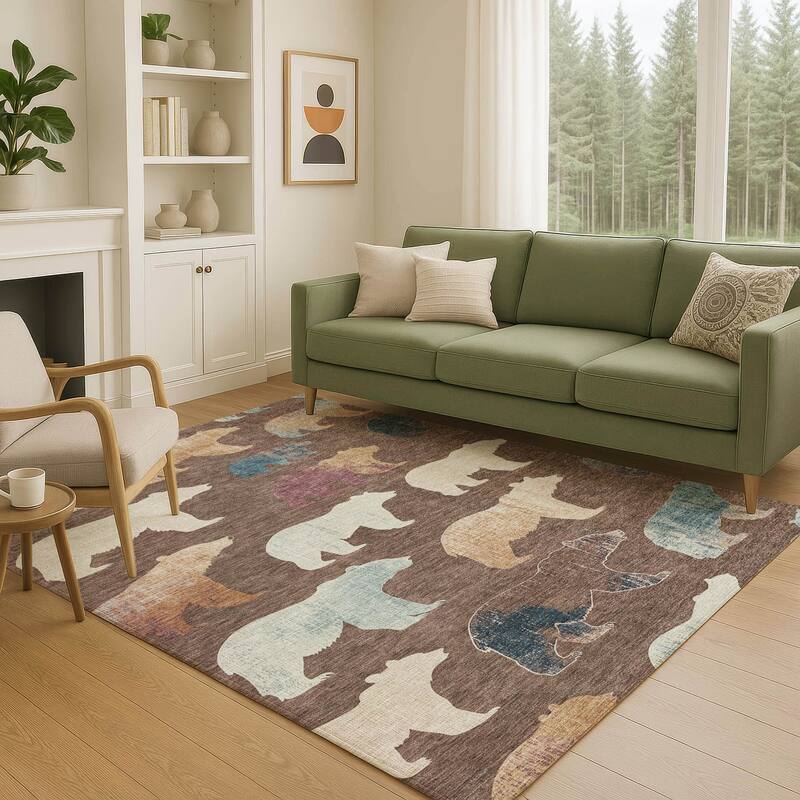 Machine Washable Indoor/ Outdoor Modern Bear Chantille Rug