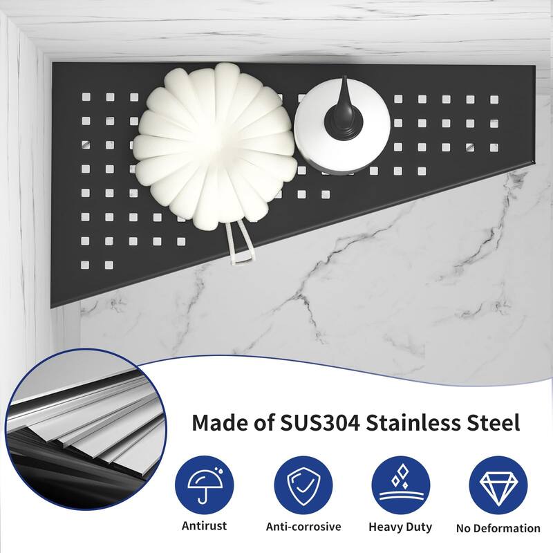 12 Inch Finish 304 Stainless Steel with Grid Design Bathroom Shelf Racks