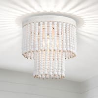 Farmhouse Wood Bead Chandelier – Boho Semi Flush Mount Ceiling Light, 3-Light Oak White, Adjustable Chain For Dining Room, Kitchen, Nursery