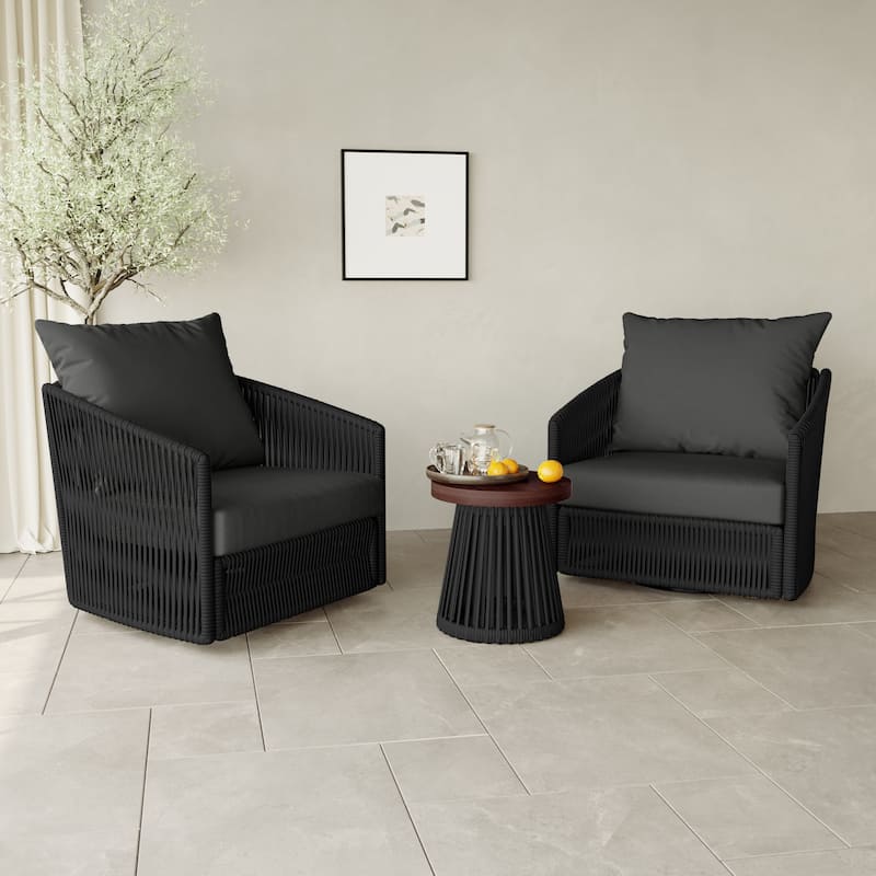 3-piece Cushioned Swivel Patio Wicker Furniture Set Outdoor Rattan Bistro Set.