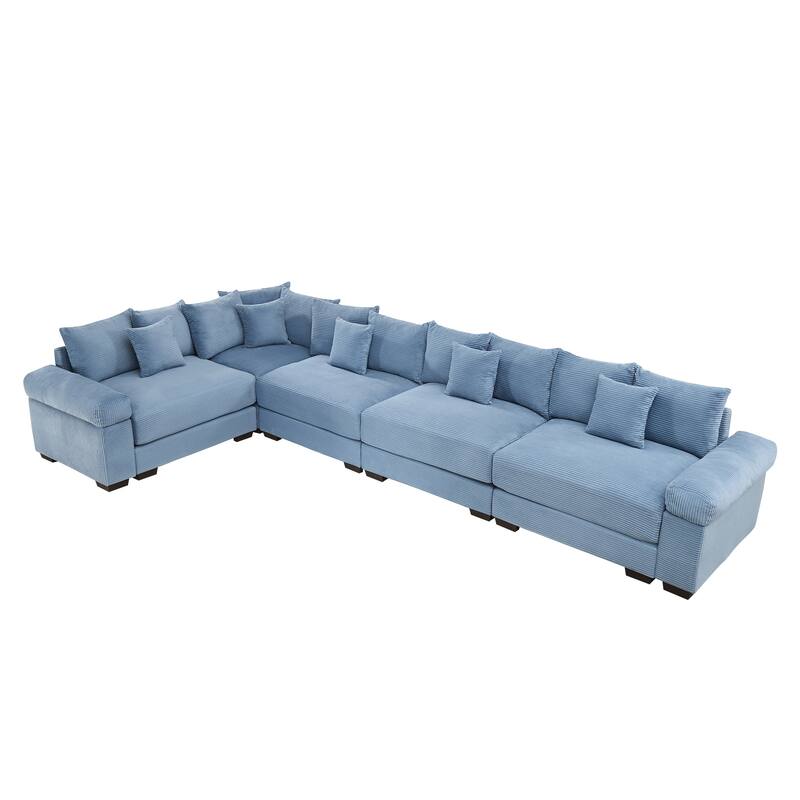 GDFStudio - Corduroy L-Shaped 5-Seater 154.6" Cloud Modular Sectional Couch