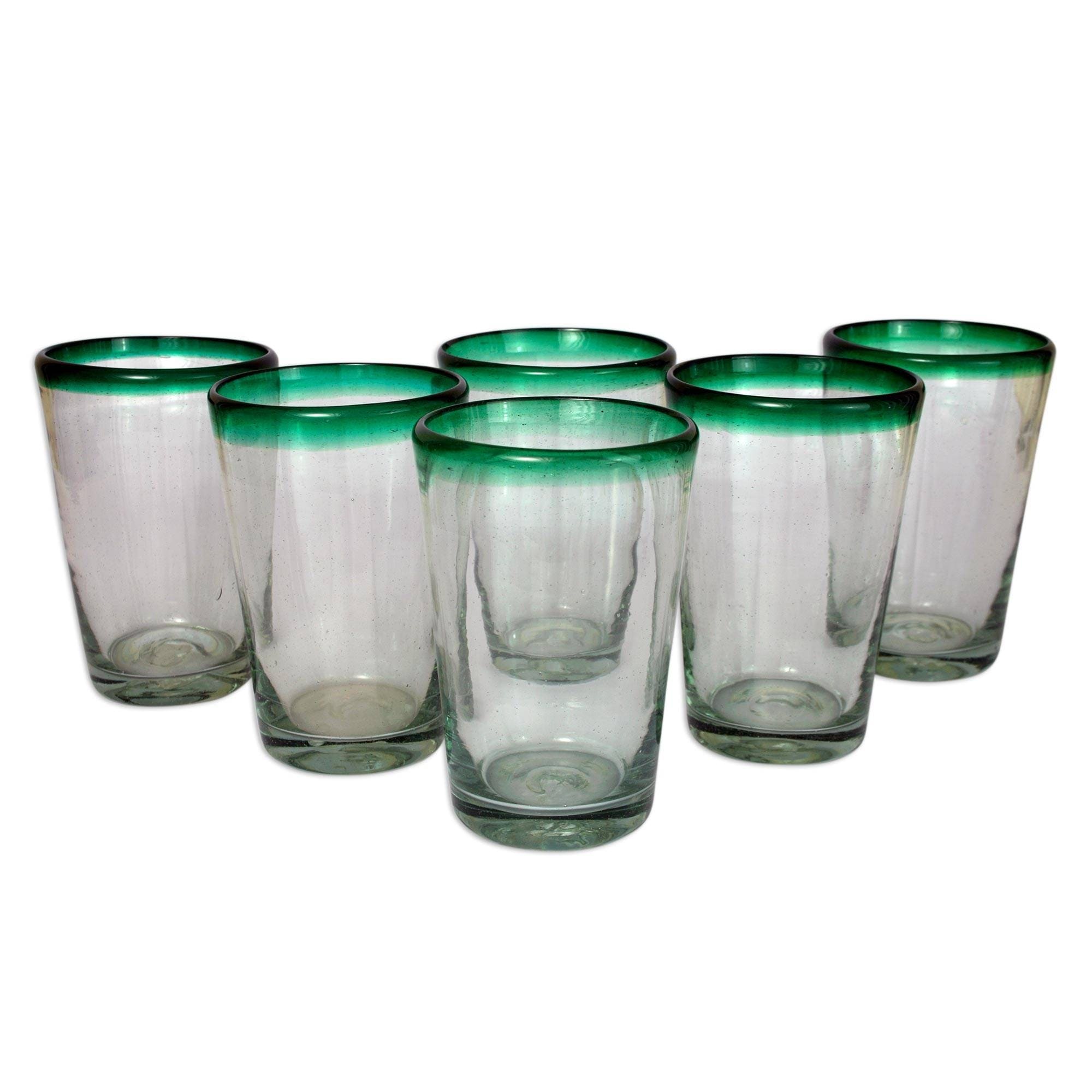 Mexican Bubble Glass Rocks With Green Rim