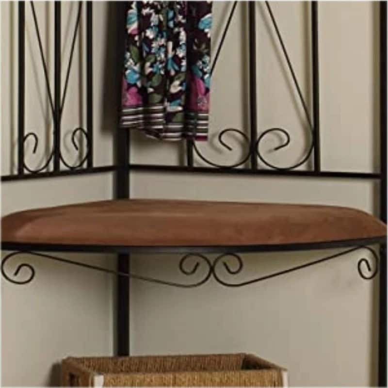 Black Metal Scrolling Corner Hall Tree Coat Rack Storage Bench - Multi