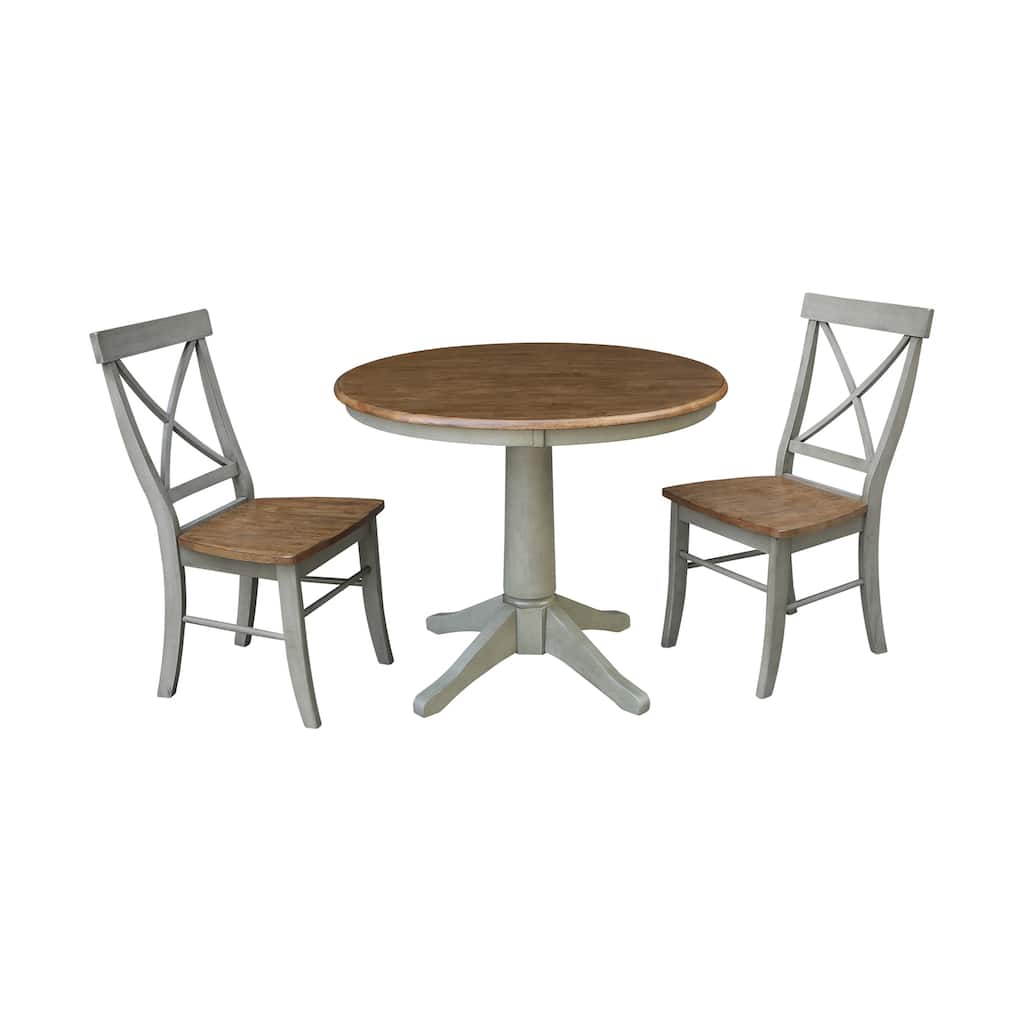 36" Round Top Pedestal Table With 2 X-Back Chairs - Set of 3 Pieces