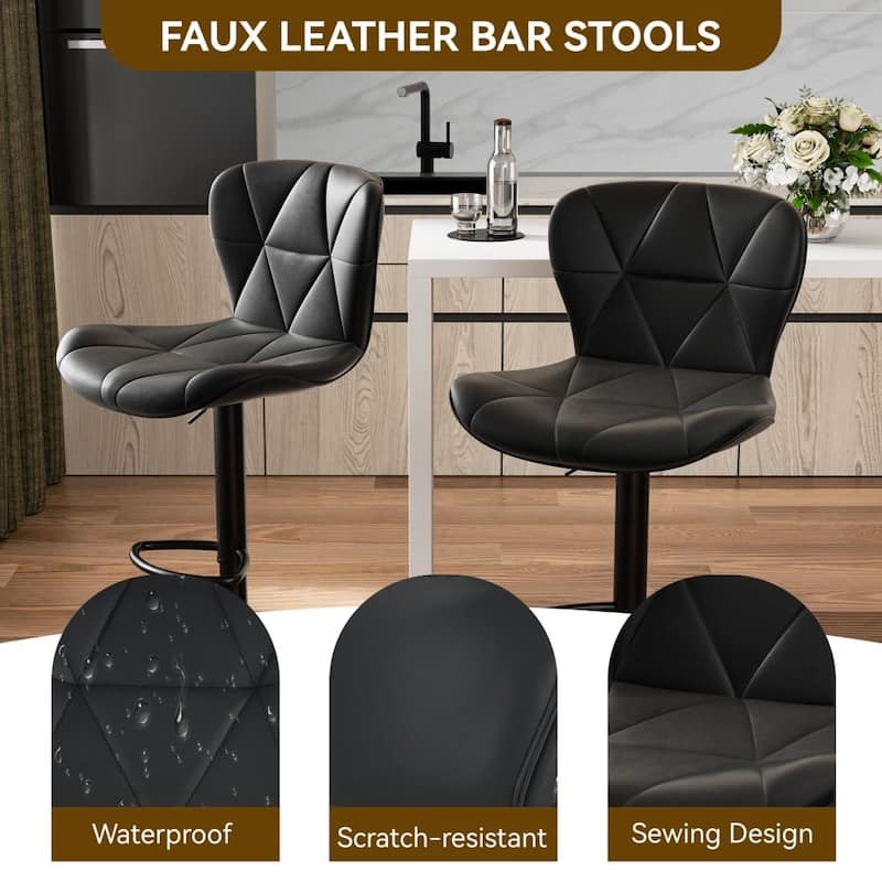 Set of 2 Faux Leather Counter Height Bar Stools