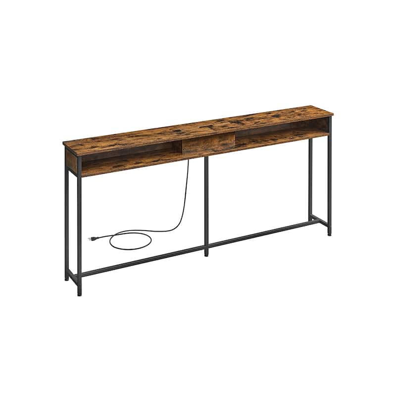 Charging Console Table with Outlets and USB Narrow Entryway Table for Hallway or Living Room - 70.9" - Rustic-Brown-Ink-Black