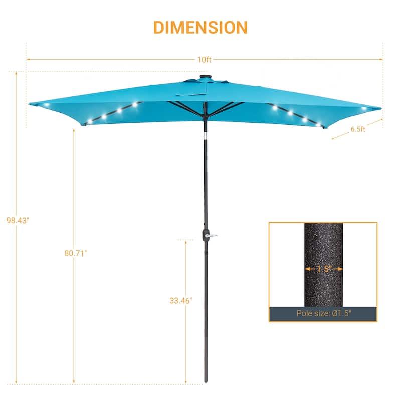LIVOOSUN 10x6.5ft Steel Solar-Powered LED Patio Umbrella,w/Crank Tilt