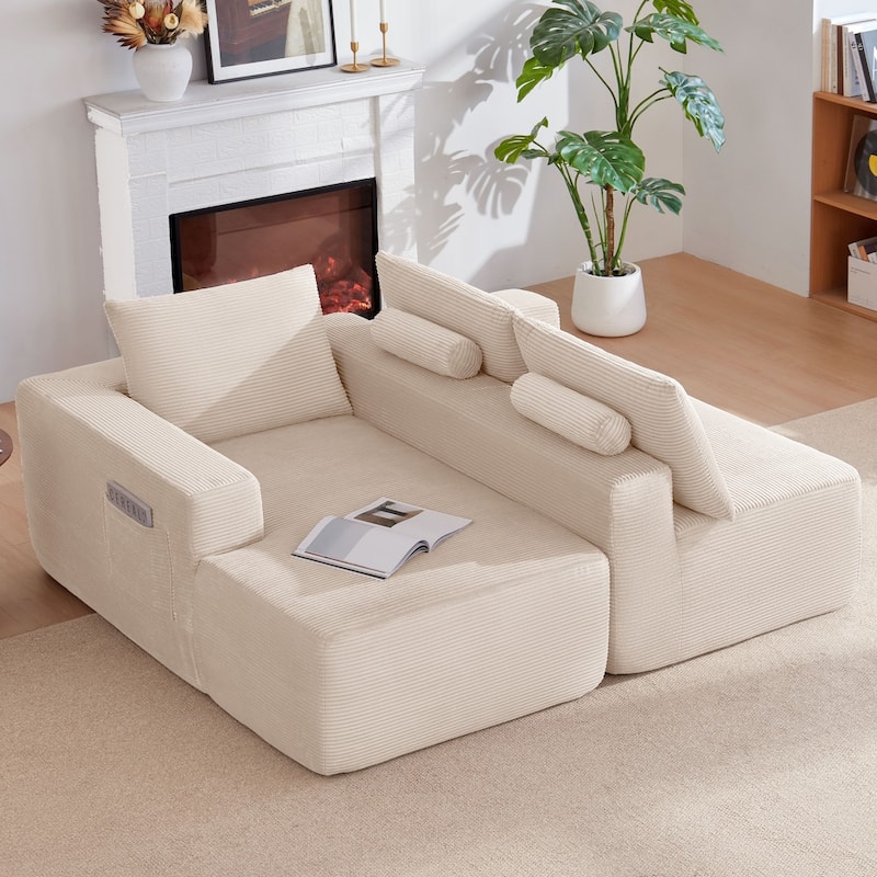 96.9" L-Shaped Corduroy Sectional Sofa, No Assembly Required