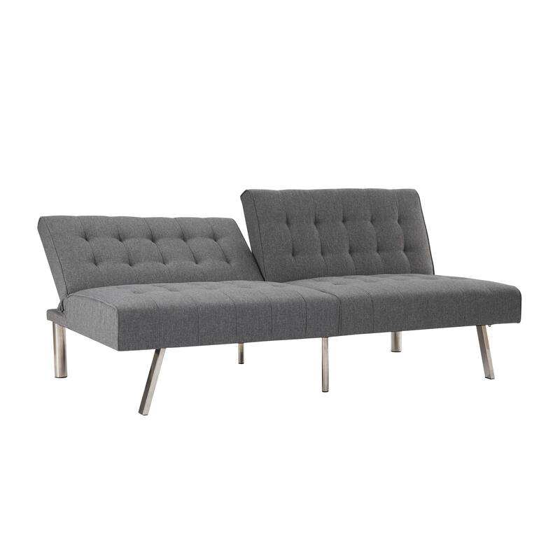 Tufted Mid-Century Modern Split Back Futon Sofa Couch Bed with Chrome Legs