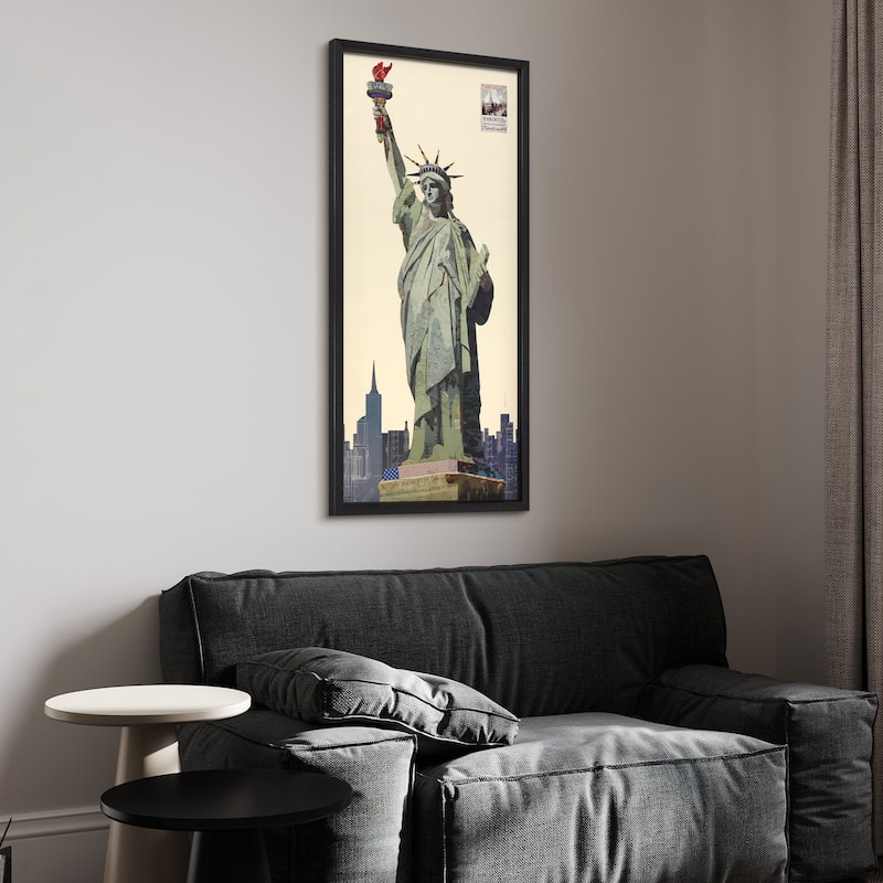 Empire Art "Lady Liberty" Alex Zeng's dimensional collage, under glass & a black shadow box frame