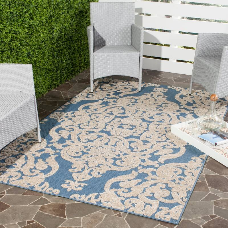 SAFAVIEH Monroe Theola Modern Indoor/ Outdoor Waterproof Rug - 9' x 12' - Blue