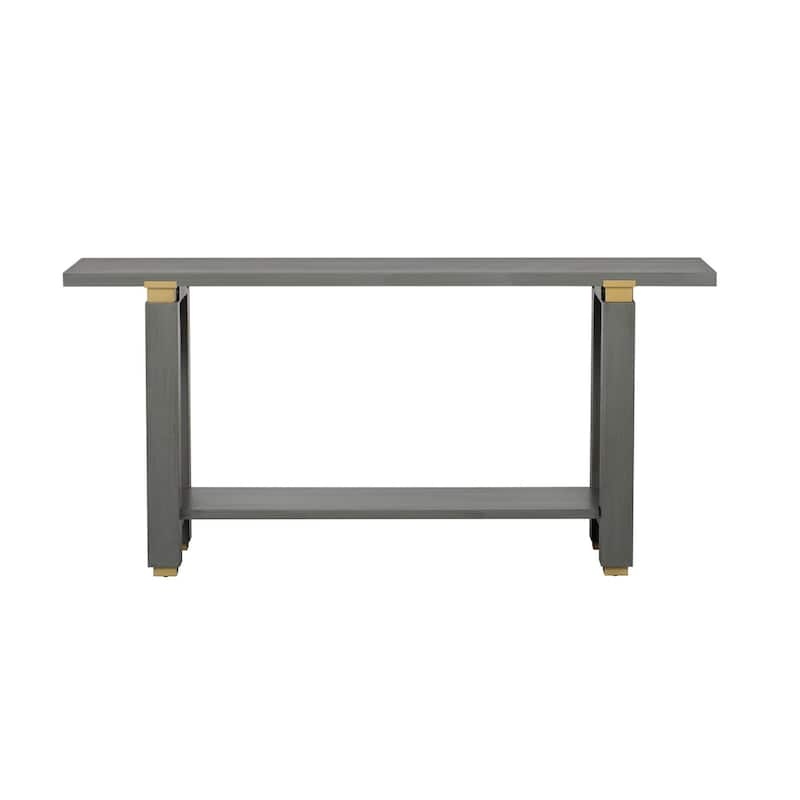 Modern Minimalist Console Table, Solid Wood Entryway Sofa Table with Metal Accents, Built-in Shelf, for Living Room, Hallway