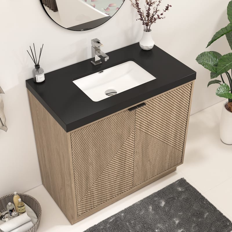 Milano 36" Freestanding Bathroom Vanity with Black Acrylic Sink