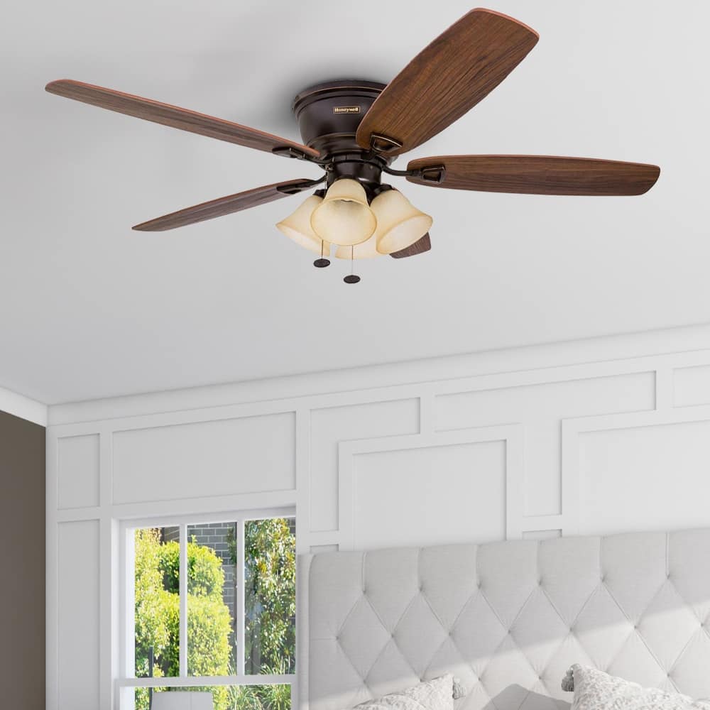 52" Honeywell Glen Alden Oil Rubbed Bronze LED Indoor Ceiling Fan with Light & Pull Chain