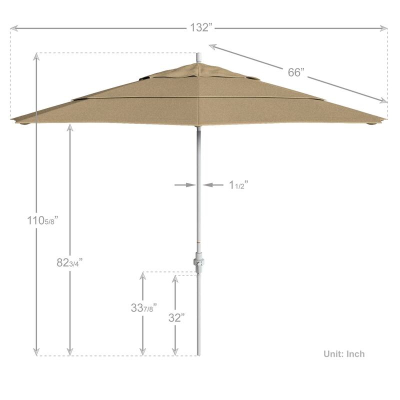 California Umbrella 11' Rd. Aluminum Patio Umbrella, Crank Lift, Collar Tilt, Dbl Wind Vent, White Finish, Sunbrella Fabric