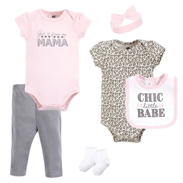 slide 1 of 1, Hudson Baby Infant Girl Cotton Layette Set, Chic Little Babe 0-3 Months - Chic Little Babe