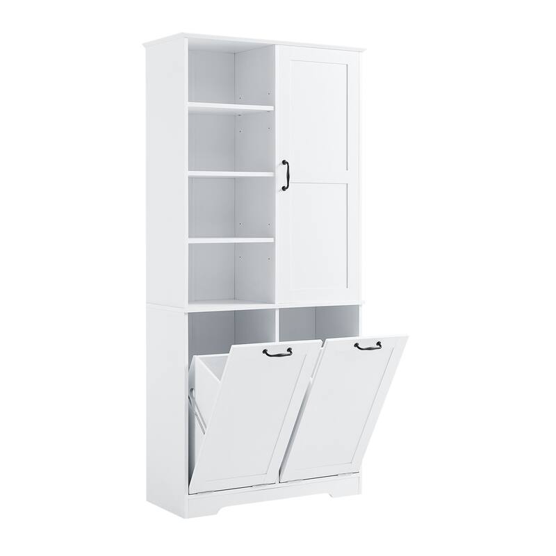 GDFStudio - Elijah Tall Bathroom Cabinet with Tilt-Out Laundry Hampers and Adjustable Shelves