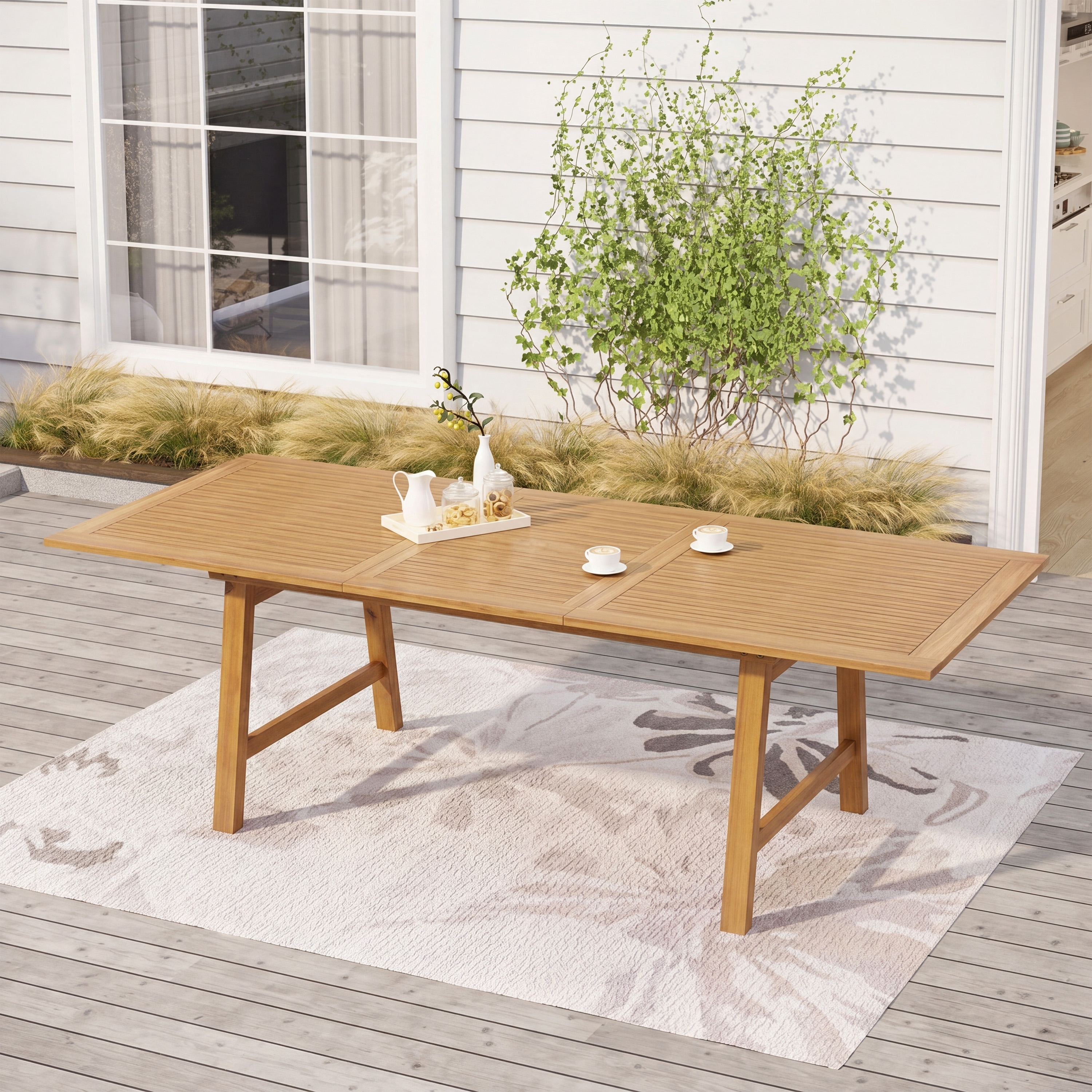 Christopher Knight Home - Seabrook Outdoor Dining Table Acacia Wood with Extendable Hidden Leaf and Slatted Top
