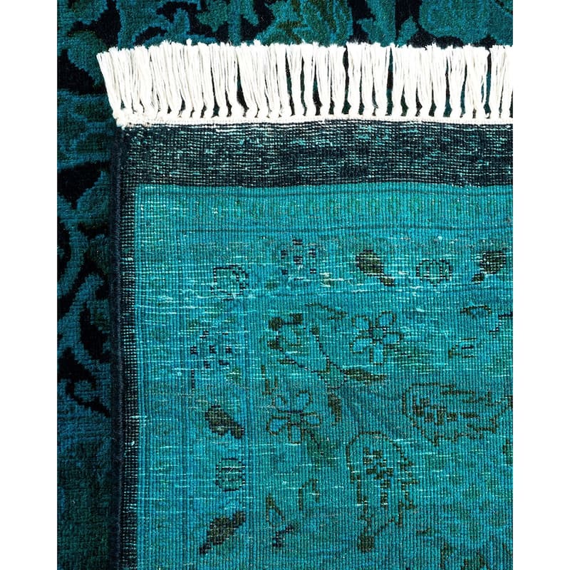 Overton Hand Knotted Wool Vintage Inspired Modern Contemporary Overdyed Blue Area Rug - 6' 2" x 8' 10"