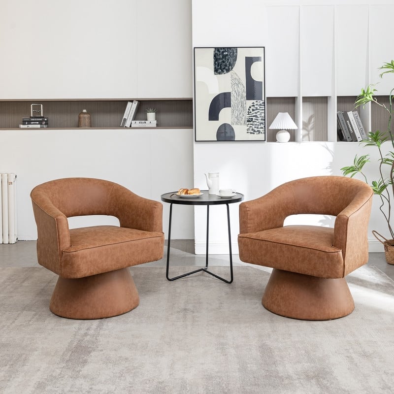 Modern PU Leather 360 Degree Swivel Accent Barrel Chair Set of 2