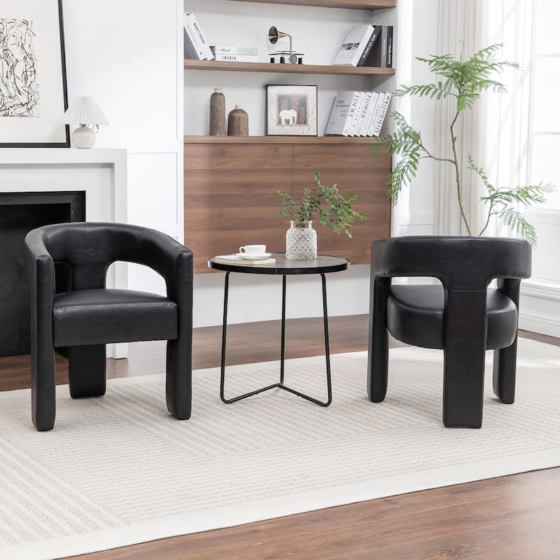 SEYNAR Modern Glam PU Leather Upholstered Dining Chair, Open-Back Accent Chair Set of 2
