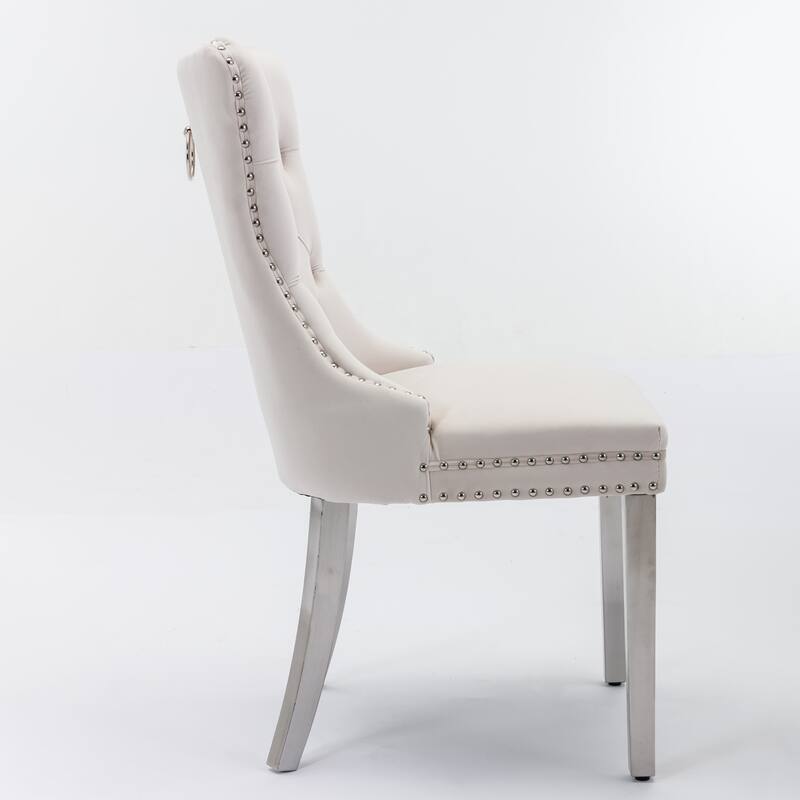 Set of 2 Contemporary High-End Tufted Upholstered Dining Chair with Nailhead & Stainless Steel Legs