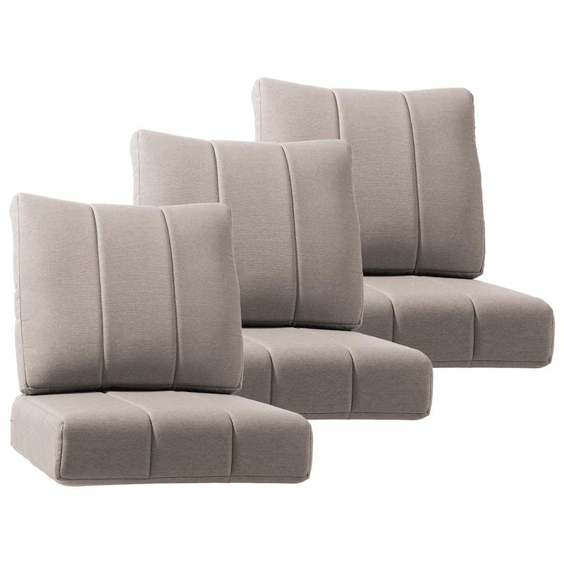 Gymojoy 24"x24"x6" Patio Thick Cushions & Pillows Set - Channel-Tufted Design Deep Seat Water & Fade Resistant Cushion Set - Beige - Three Sets