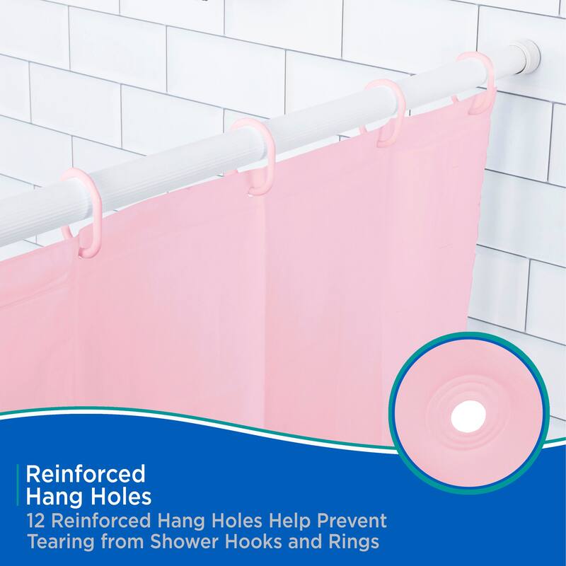 Kenney Lightweight PEVA Shower Curtain Liner and C-Ring Set, 70" W x 72" H