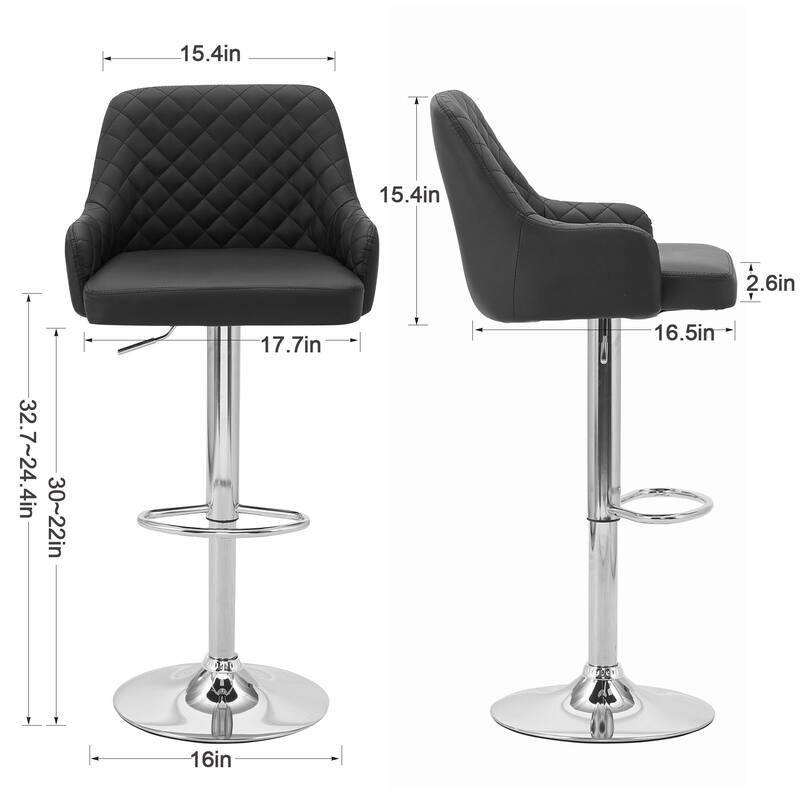 Javlergo 4-Pack Adjustable Bar Stools 24.4" to 32.7" Height Range with Footrest & Diamond Quilted Half-Back Counter Stools Set