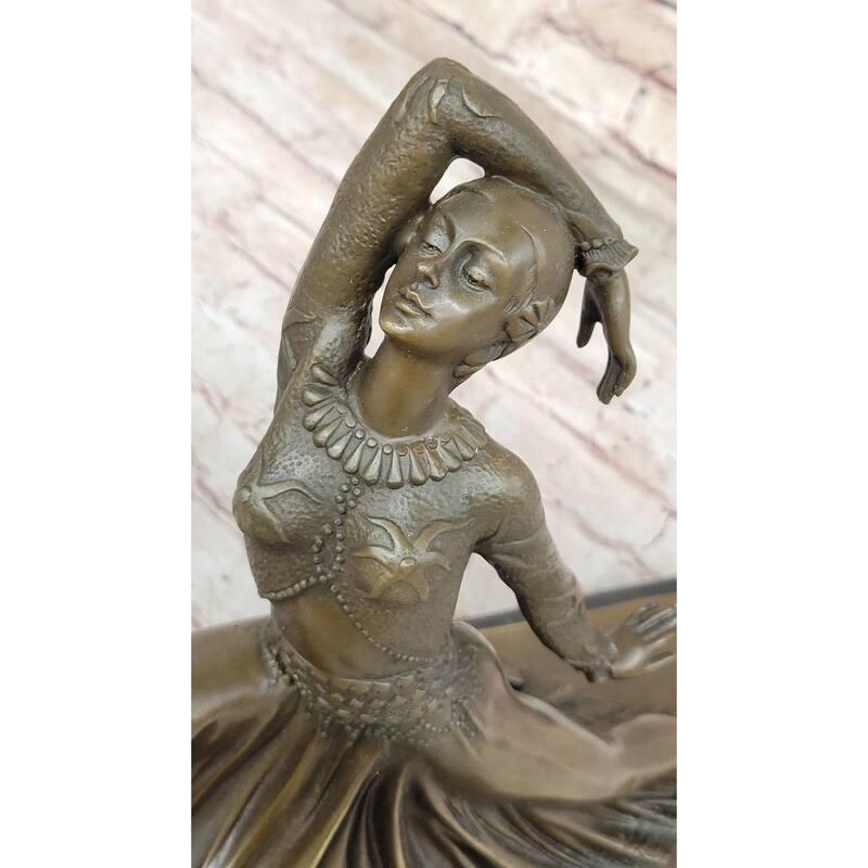 Art Deco Dancer Girl W/ Long Skirt In Graceful Pose - Bronze Sculpture By Chiparus