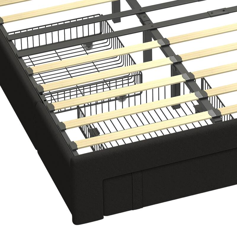 Moasis Velvet Upholstered Platform Bed, Bed Frame with Adjustable Headboard and 4 Storage Drawers