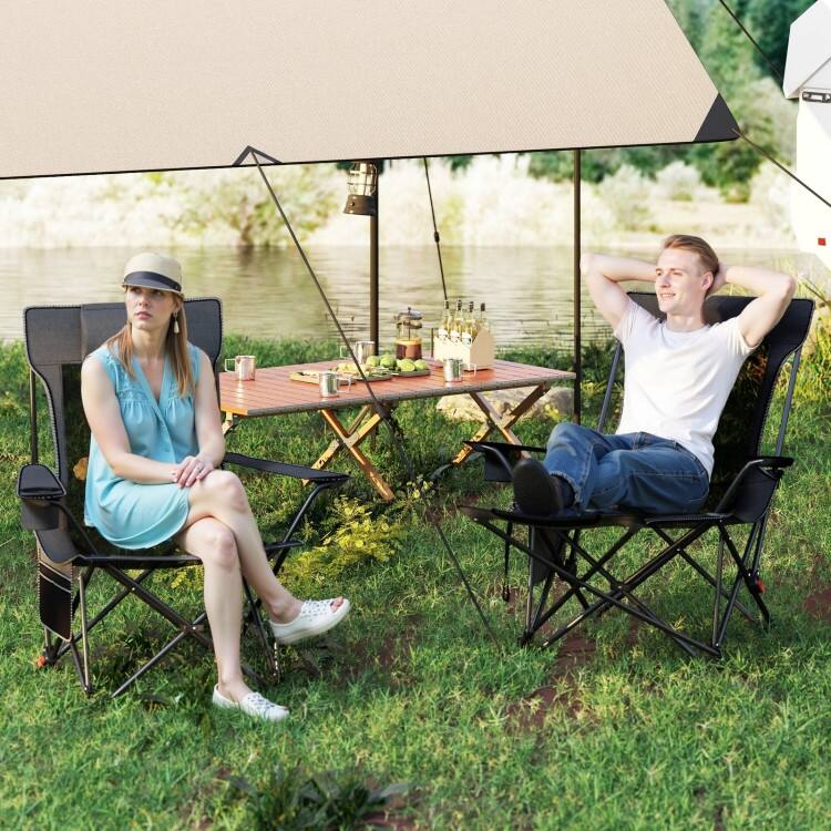 Grey Oxford Mesh Metal Reclining Camping Chair with Footrest and Cup