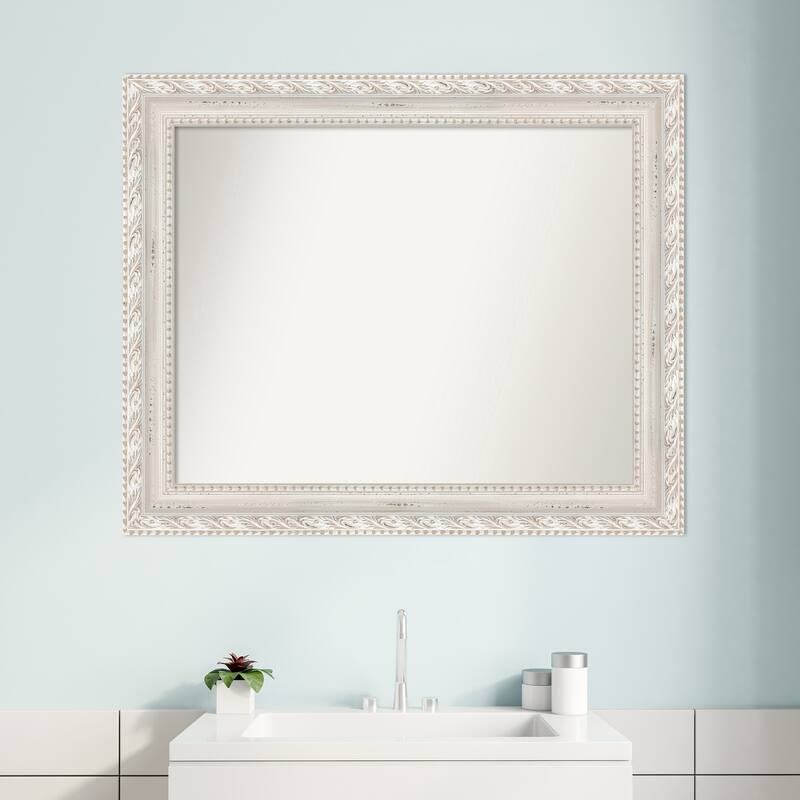 Opera Off White Non-Beveled Wood Framed Bathroom Vanity Wall Mirror - Opera Off White