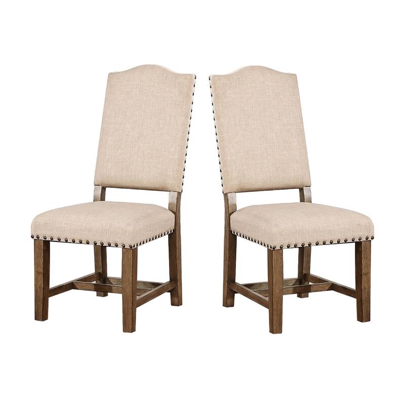 Set of 2 Upholstered Dining Side Chair in Light Oak and Beige