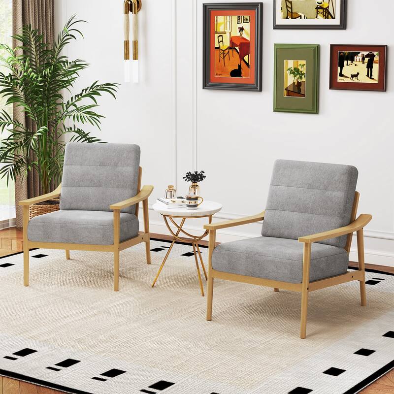 Gymax Modern Accent Chair Upholstered Leisure Armchair w/ Rubber Wood