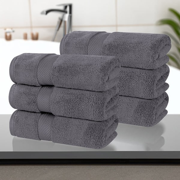 Superior Zero Twist Cotton Solid Soft Absorbent Hand Towel Set of 6 - Grey