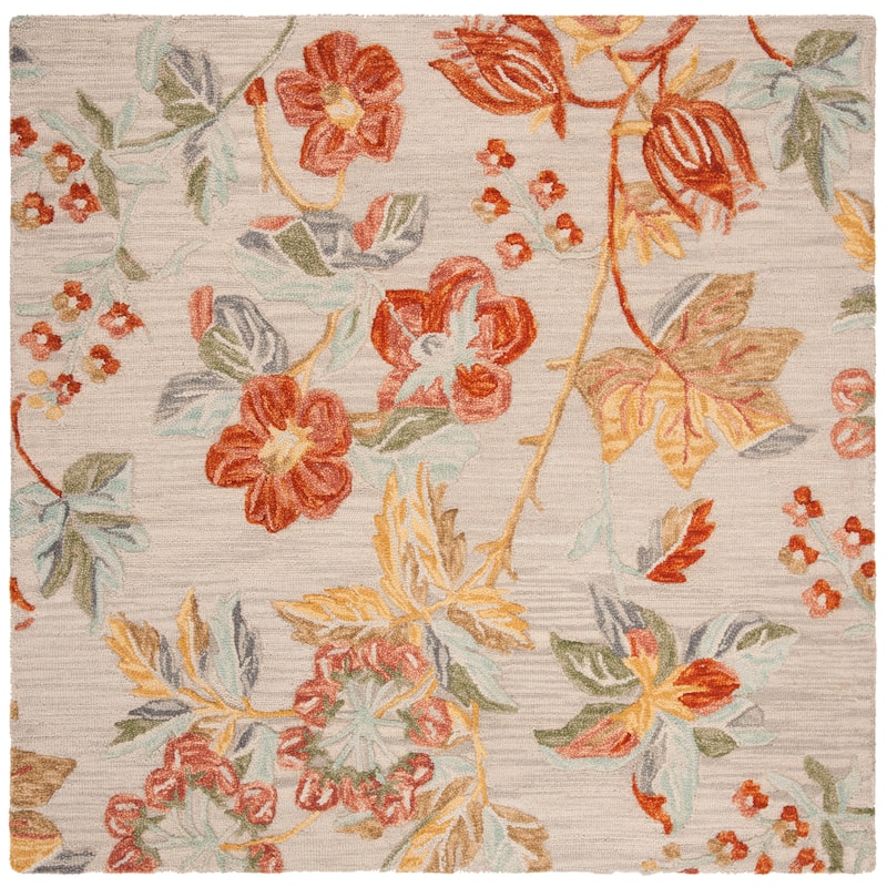 SAFAVIEH Handmade Blossom Roseanna Modern Floral Wool Rug - 6' Square - Grey/Red - Square