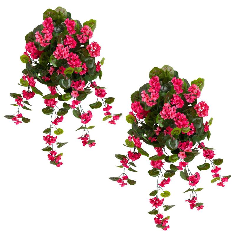 29-in UV Resistant Artificial Geranium Hanging Plant - Set of 2