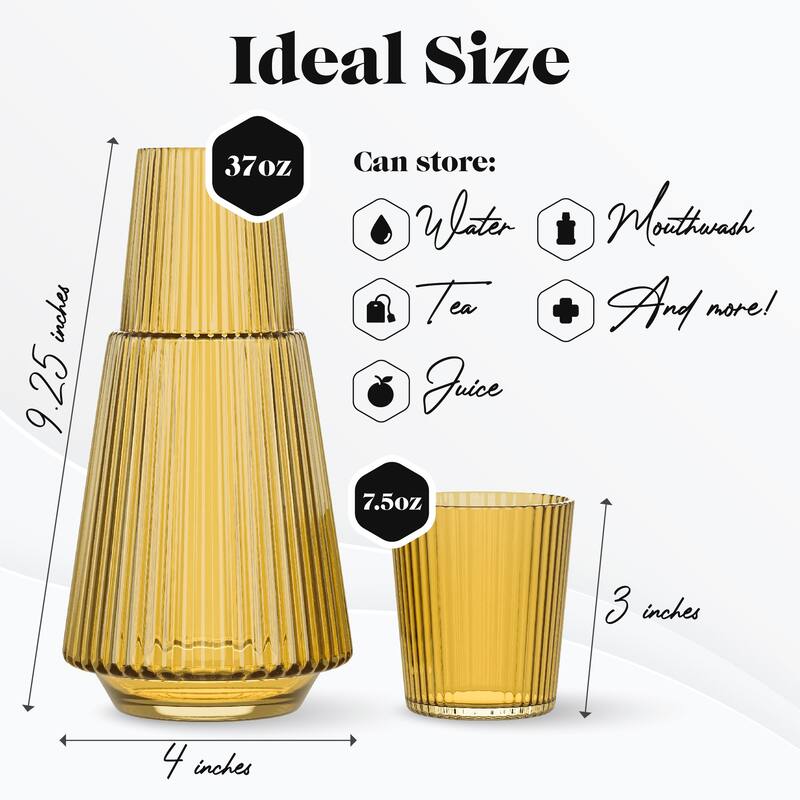 American Atelier Vintage Bedside Water Ribbed Carafe with Lid Tumbler