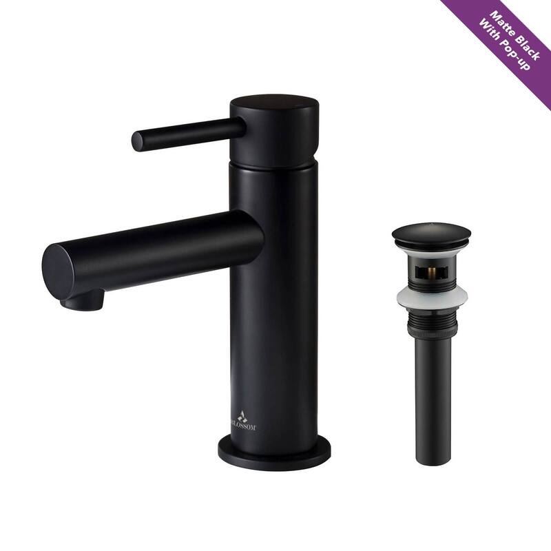 Solid Brass Leed Free Single Handle Bathroom Faucet - Matte Black w/ Pop-up
