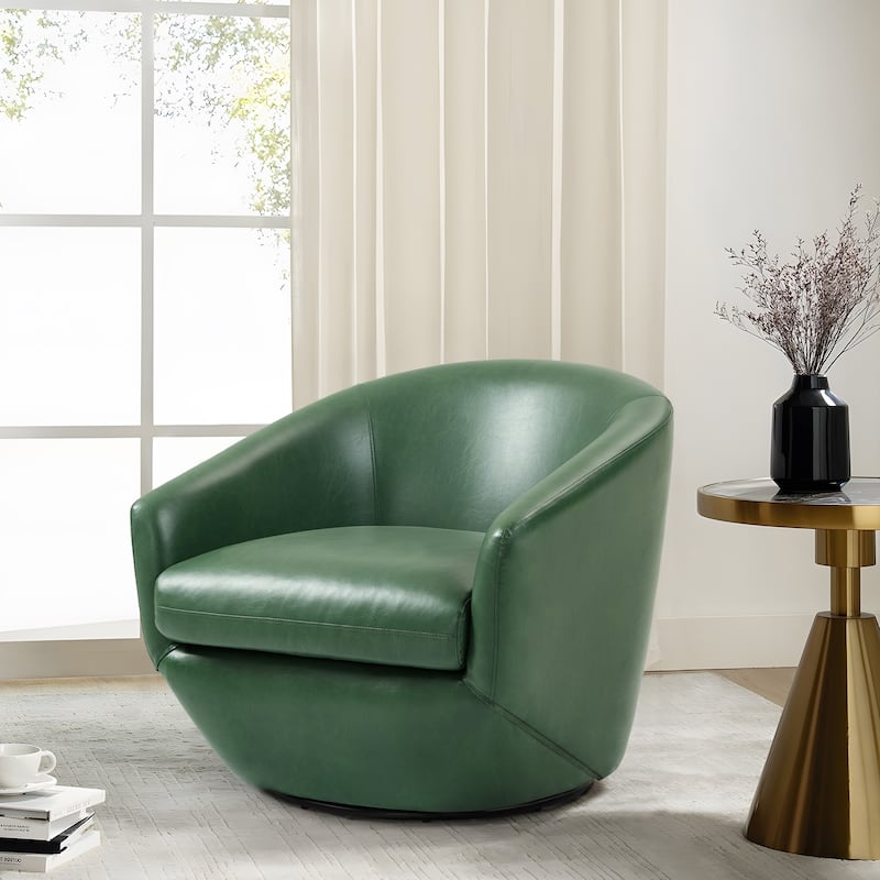 Vegan Leather Upholstered Swivel Barrel Accent Chair - PU Leather - Green