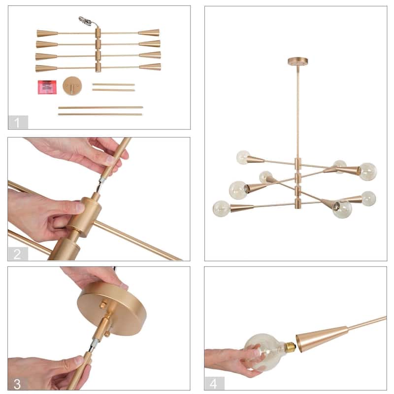 Mid-century Modern Sputnik Gold Chandelier 6/8-Light Globe Swing Arms Adjustable Pendant for Dining room