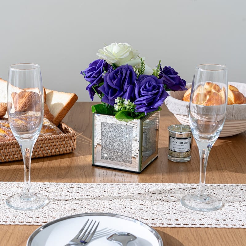 Square Mirrored Glass Table Vase (Set of 6)